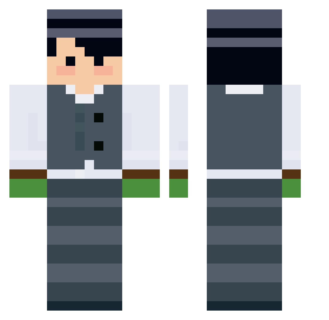 Zepplore Minecraft skin, front and back view
