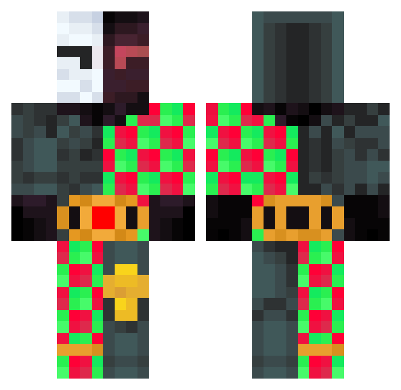 HeartoHarlequin Minecraft skin, front and back view