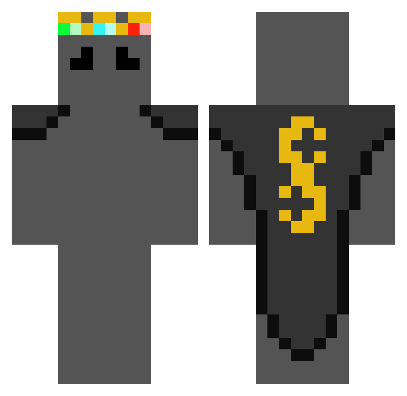 GoodRobotBadAI Minecraft skin, front and back view