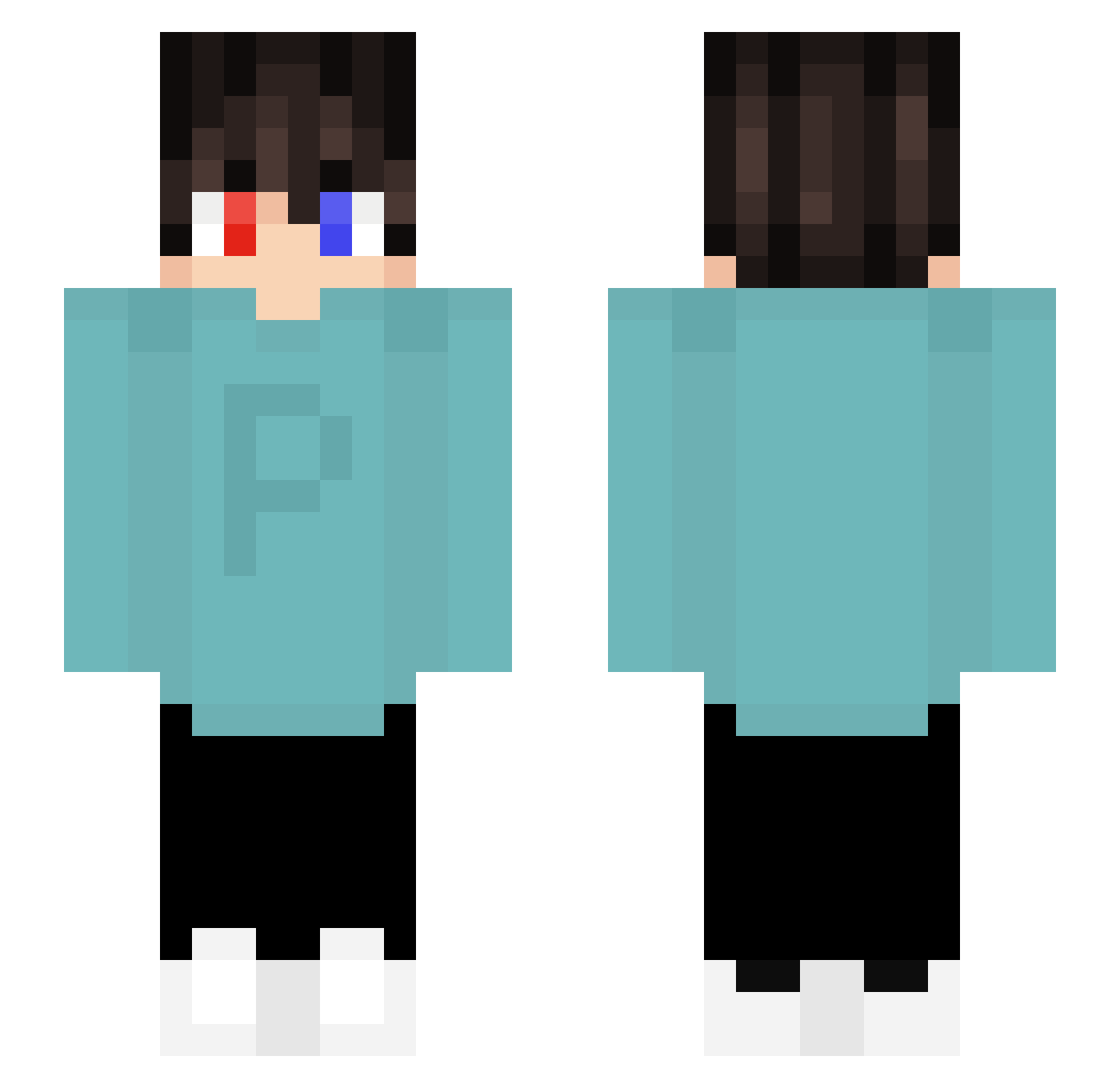 P__J Minecraft skin, front and back view