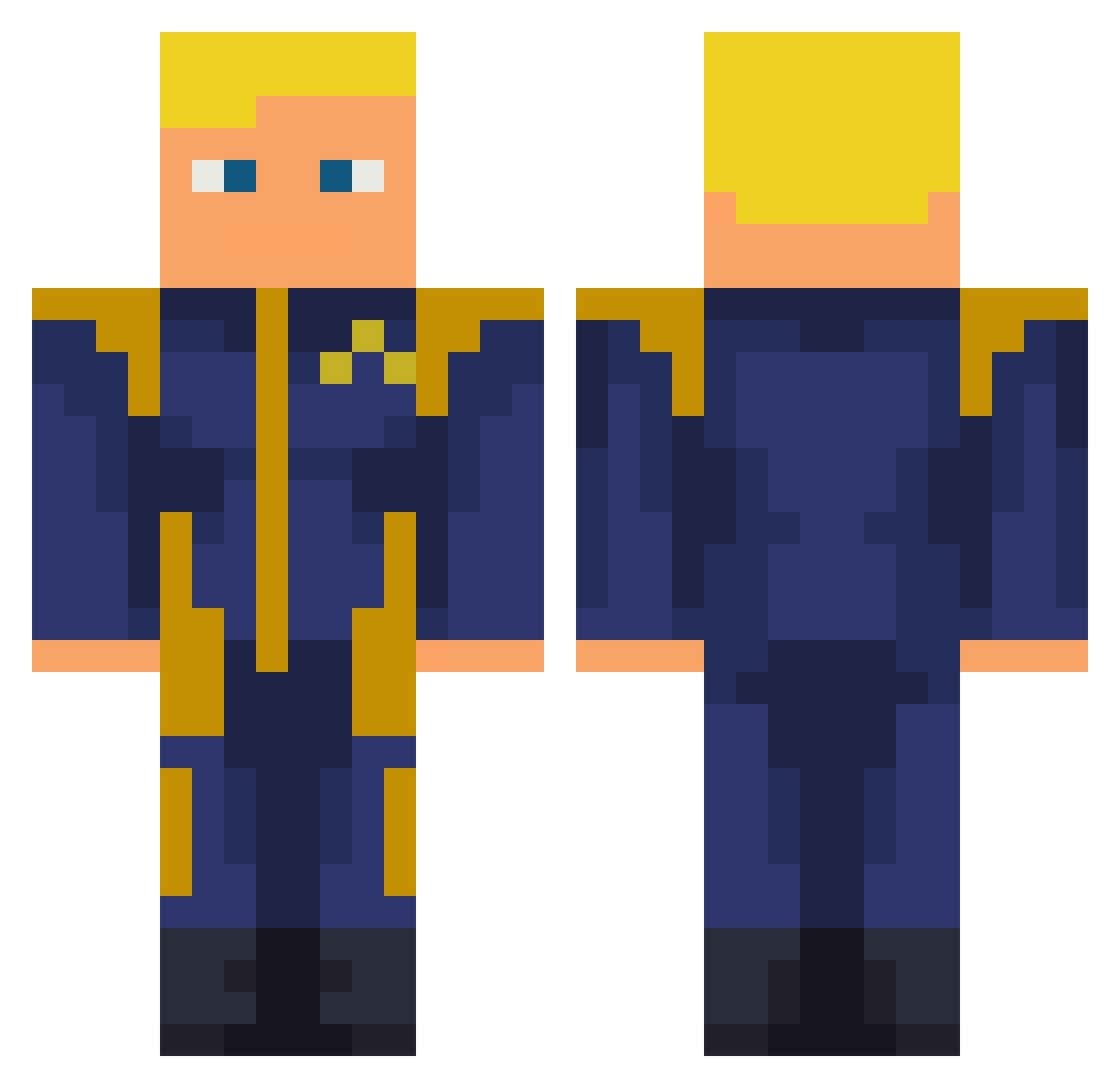 joedb100 Minecraft skin, front and back view
