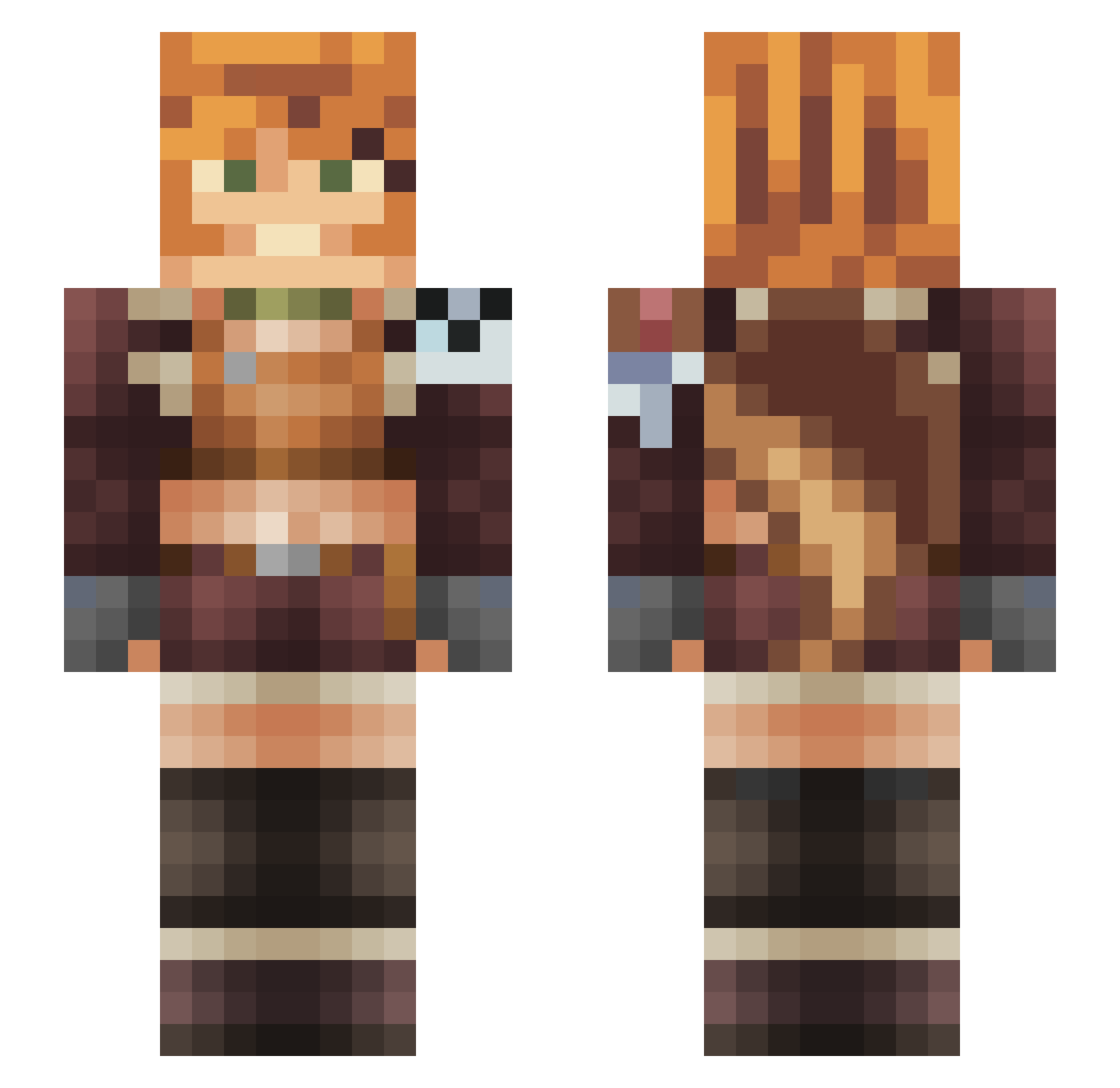 SpiffySnake Minecraft skin, front and back view