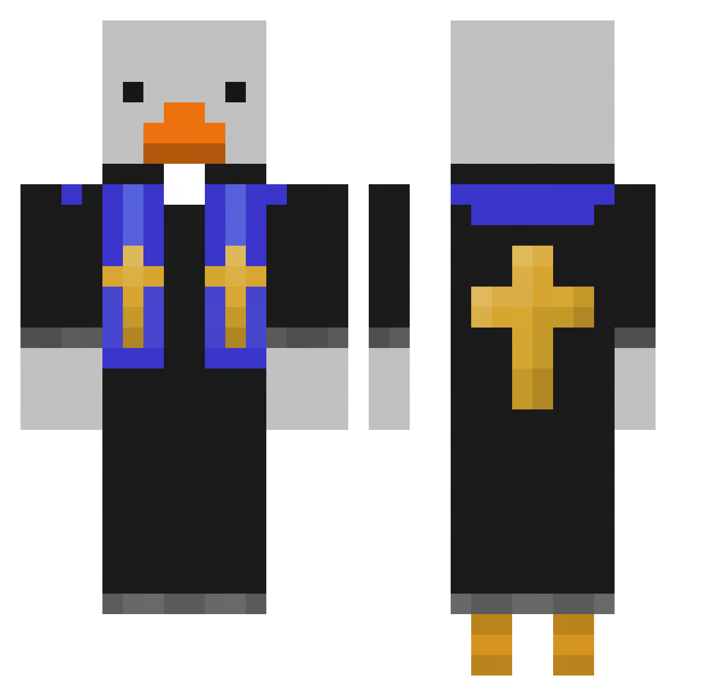 Pads77 Minecraft skin, front and back view