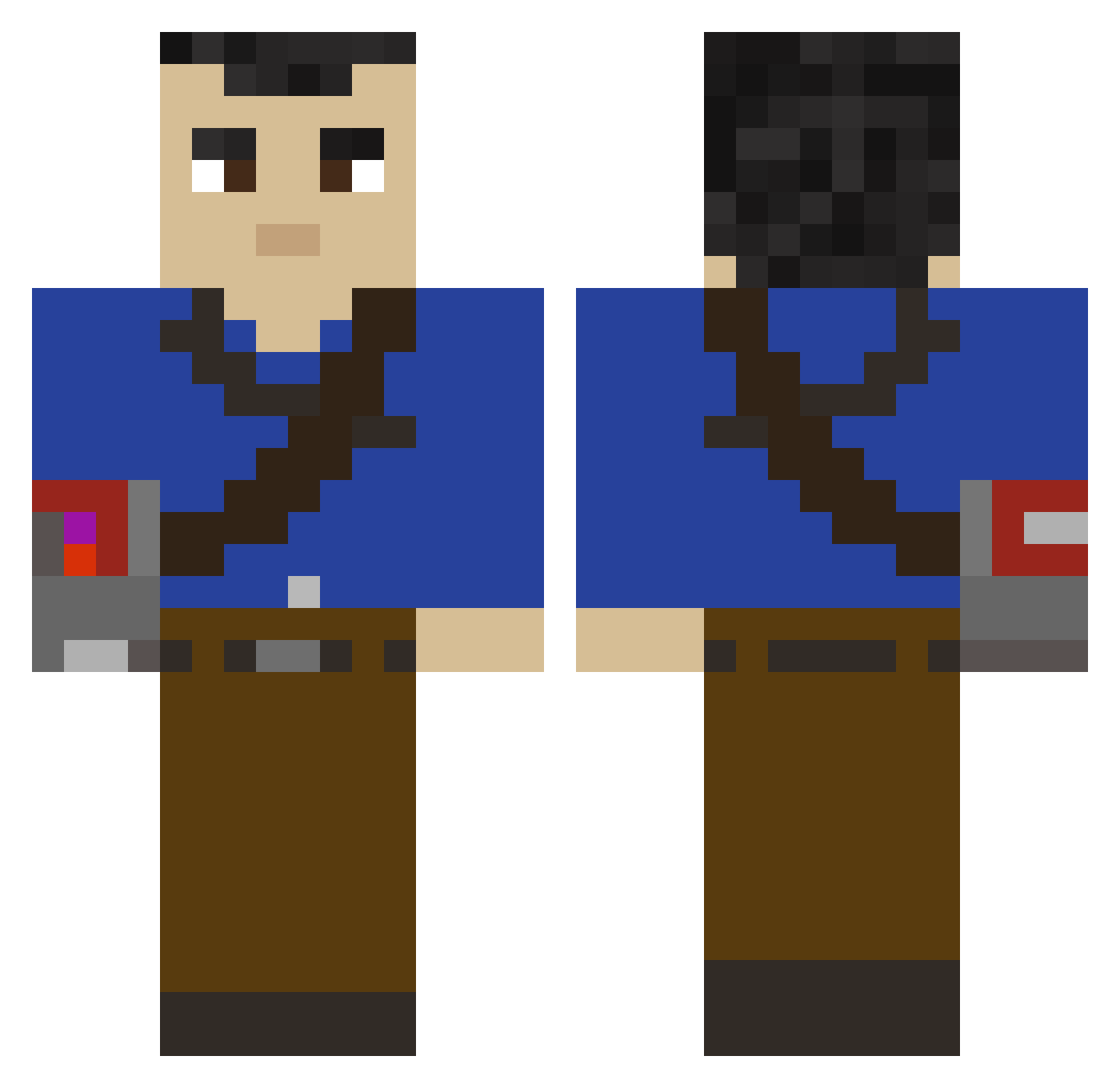 Bulked_Nerd Minecraft skin, front and back view