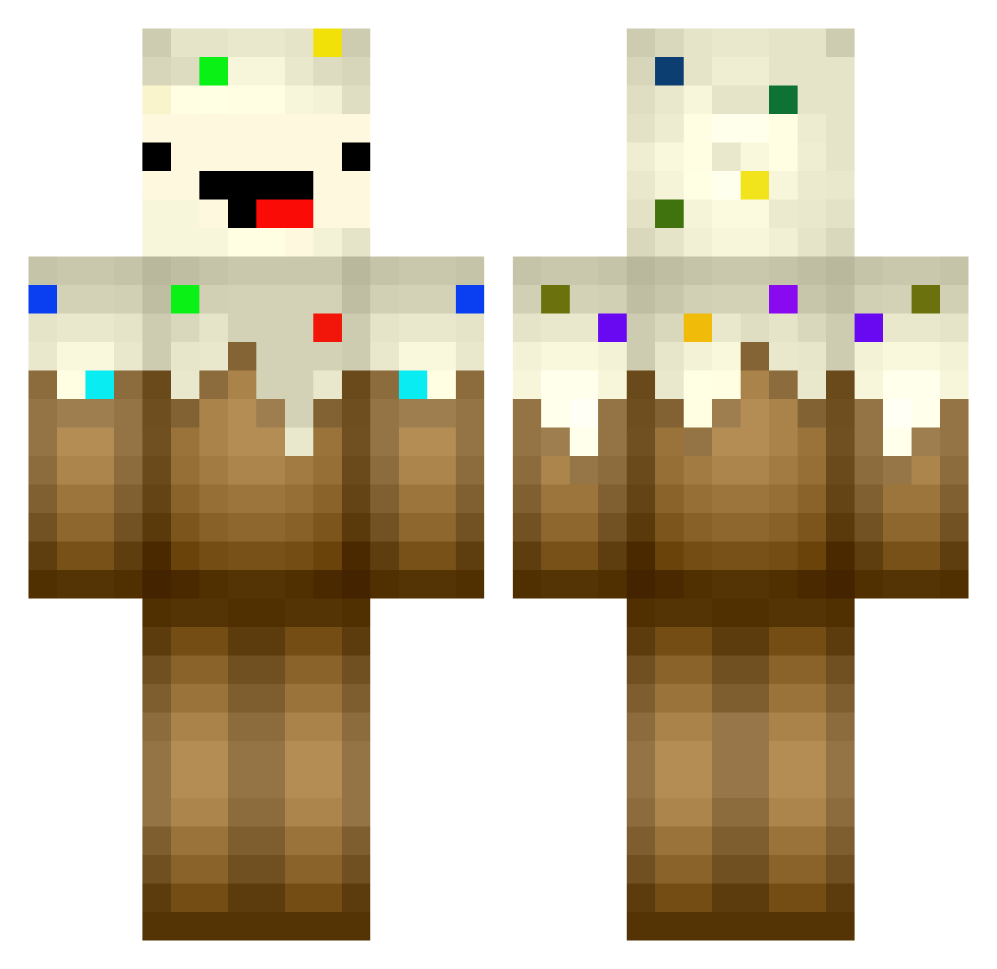 Phizzwiggle Minecraft skin, front and back view
