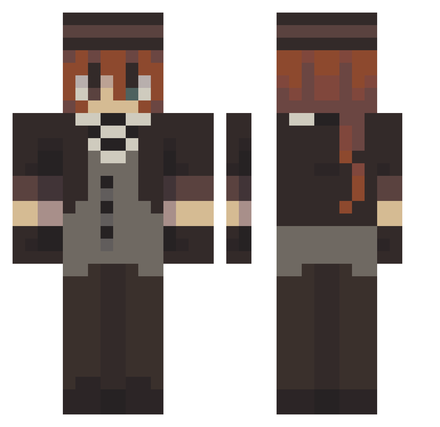 kxzyra Minecraft skin, front and back view