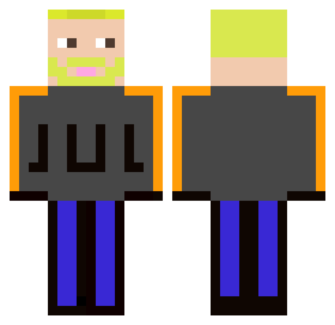 DetraKey Minecraft skin, front and back view