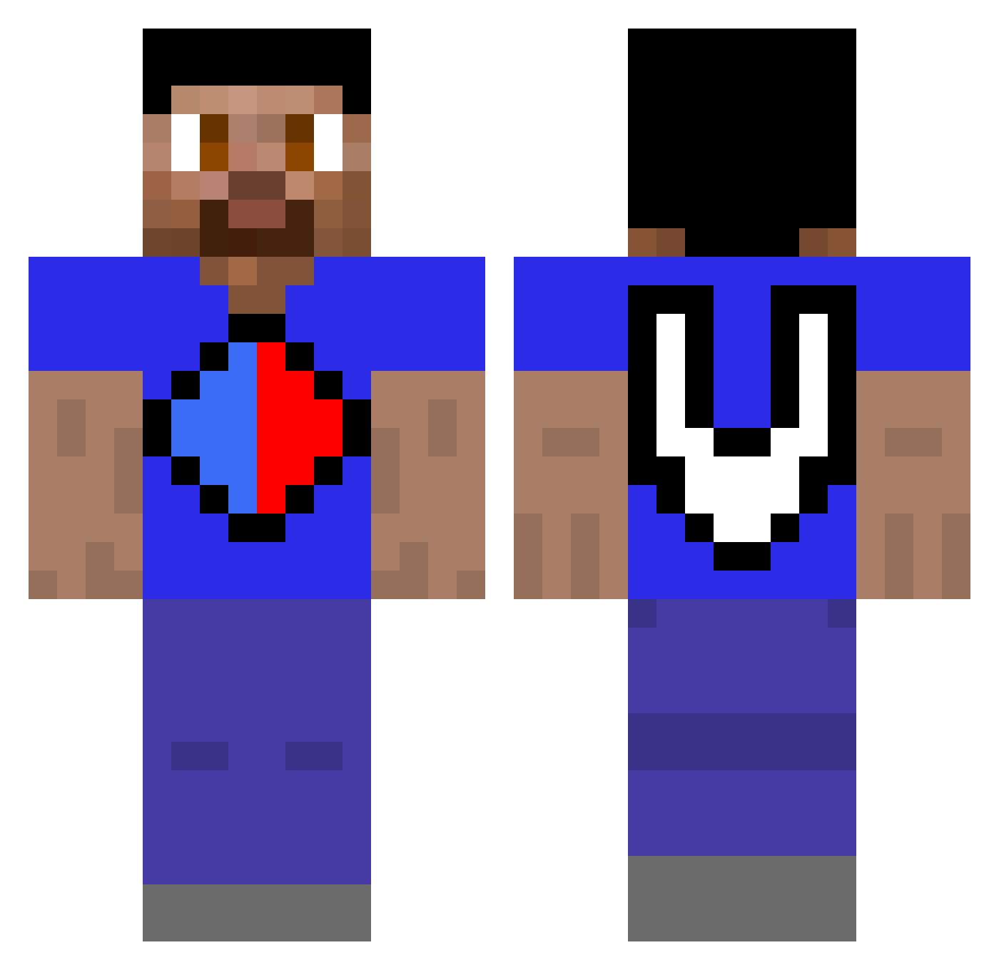 Vikkstar123 Minecraft skin, front and back view