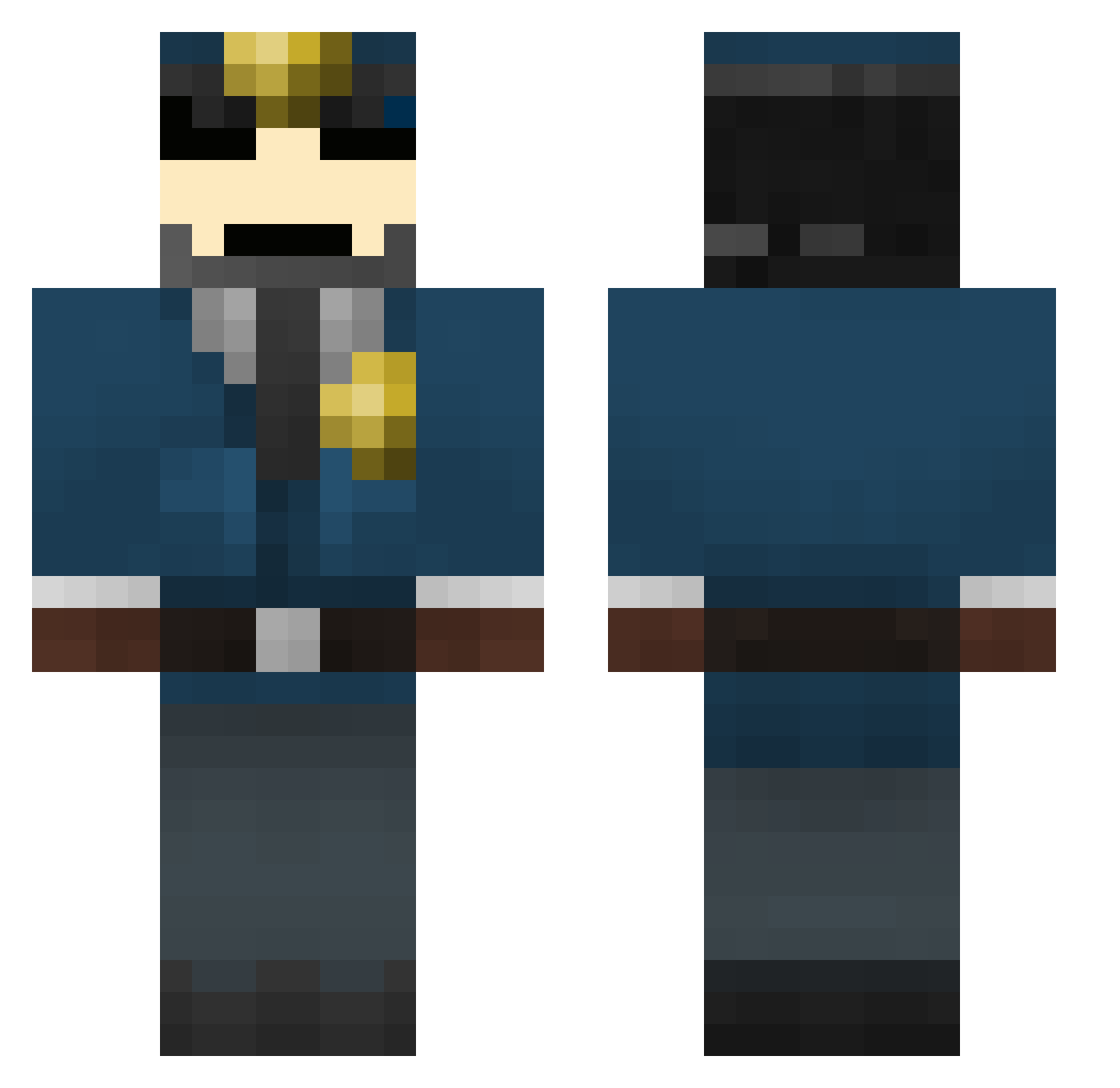 Credibly Minecraft skin, front and back view