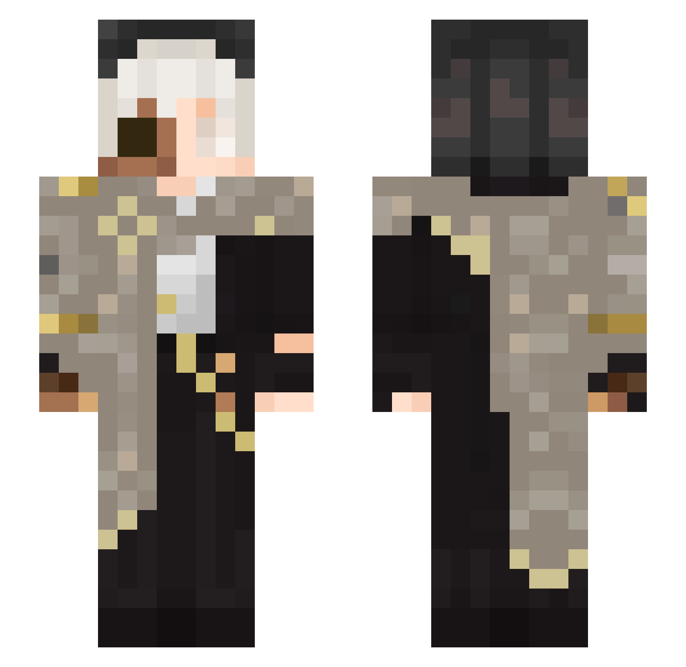 Worlore Minecraft skin, front and back view