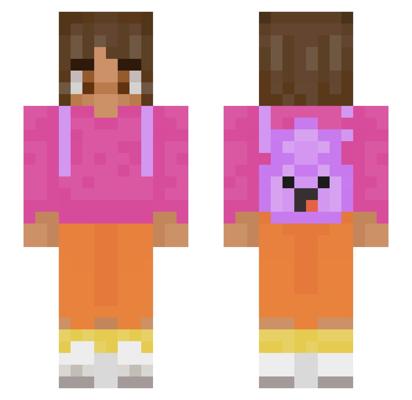 GODora Minecraft skin, front and back view
