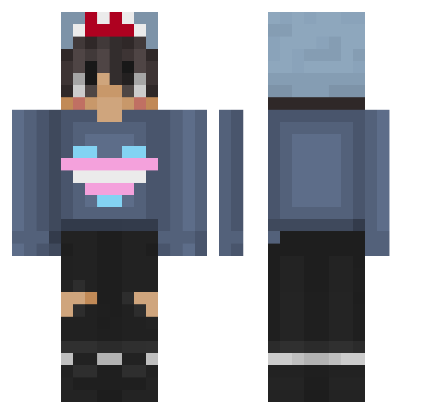 Hackly Minecraft skin, front and back view