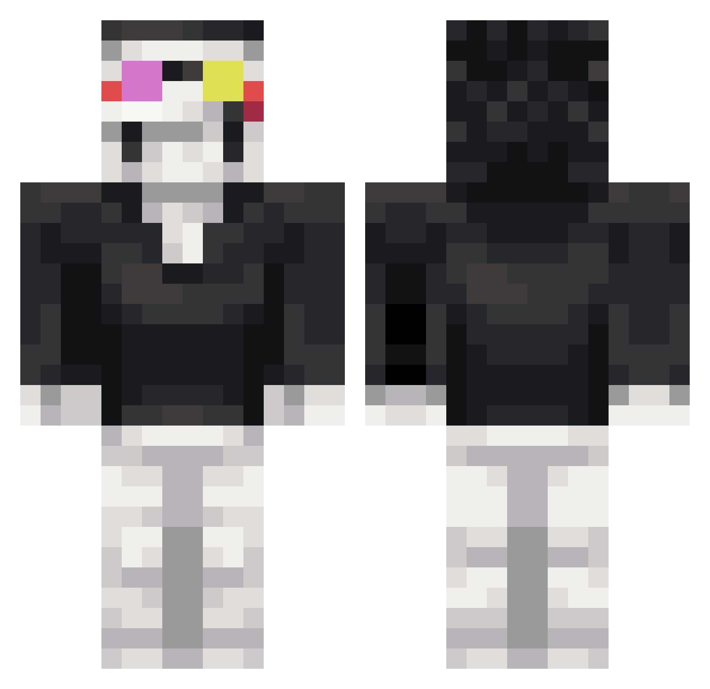 WheelyBins Minecraft skin, front and back view