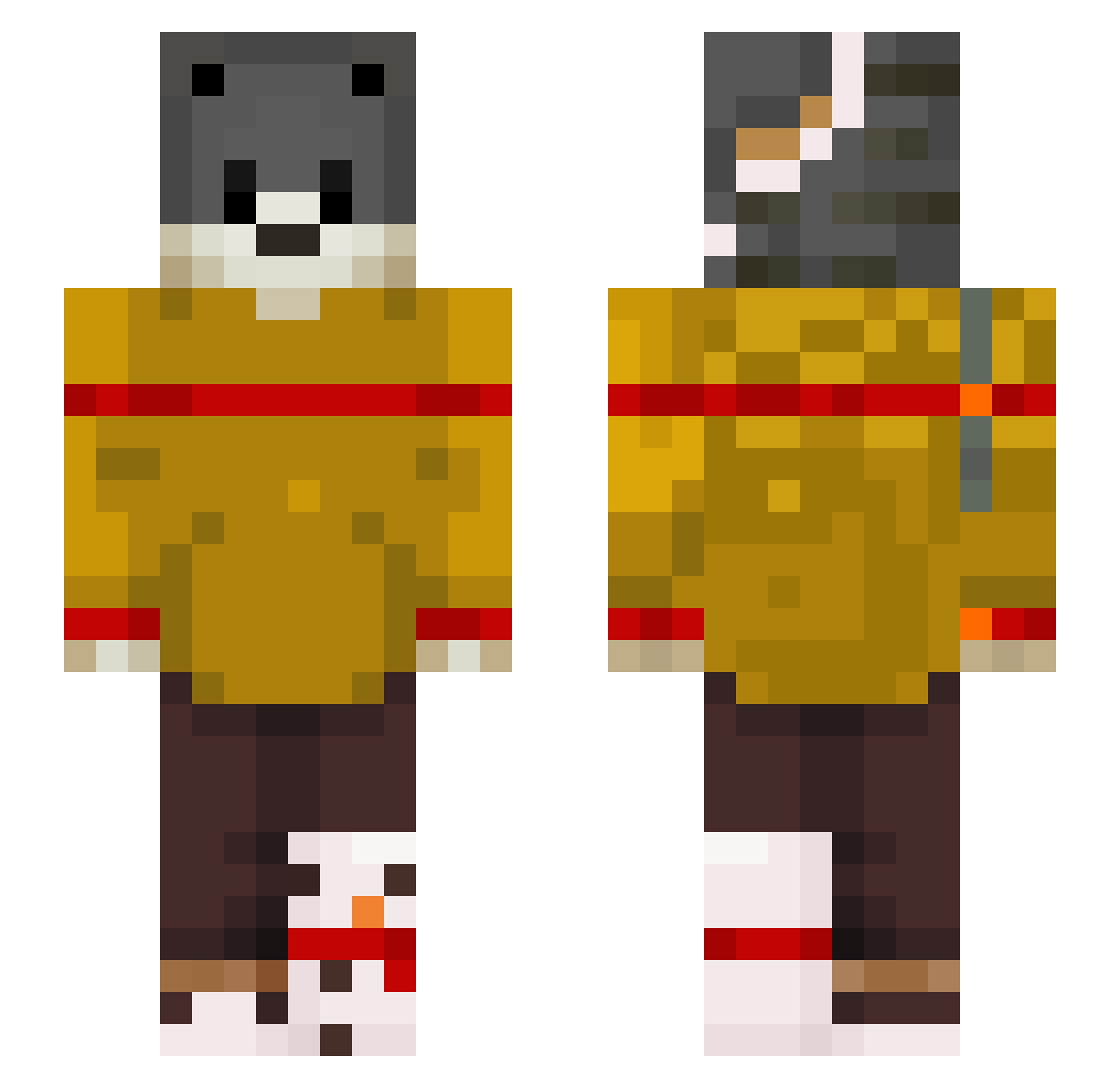 shredbook Minecraft skin, front and back view