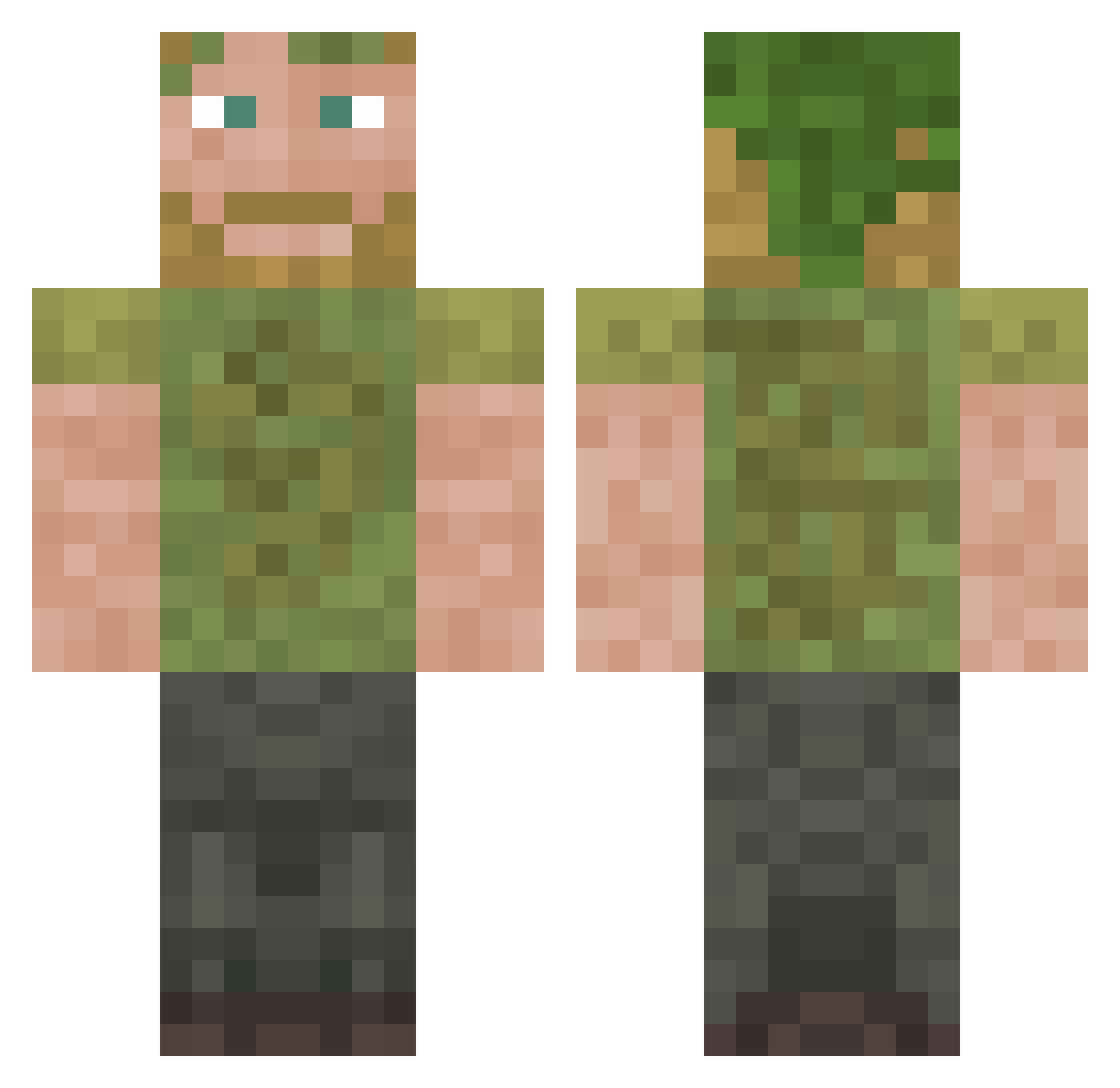BabaBluehead Minecraft skin, front and back view