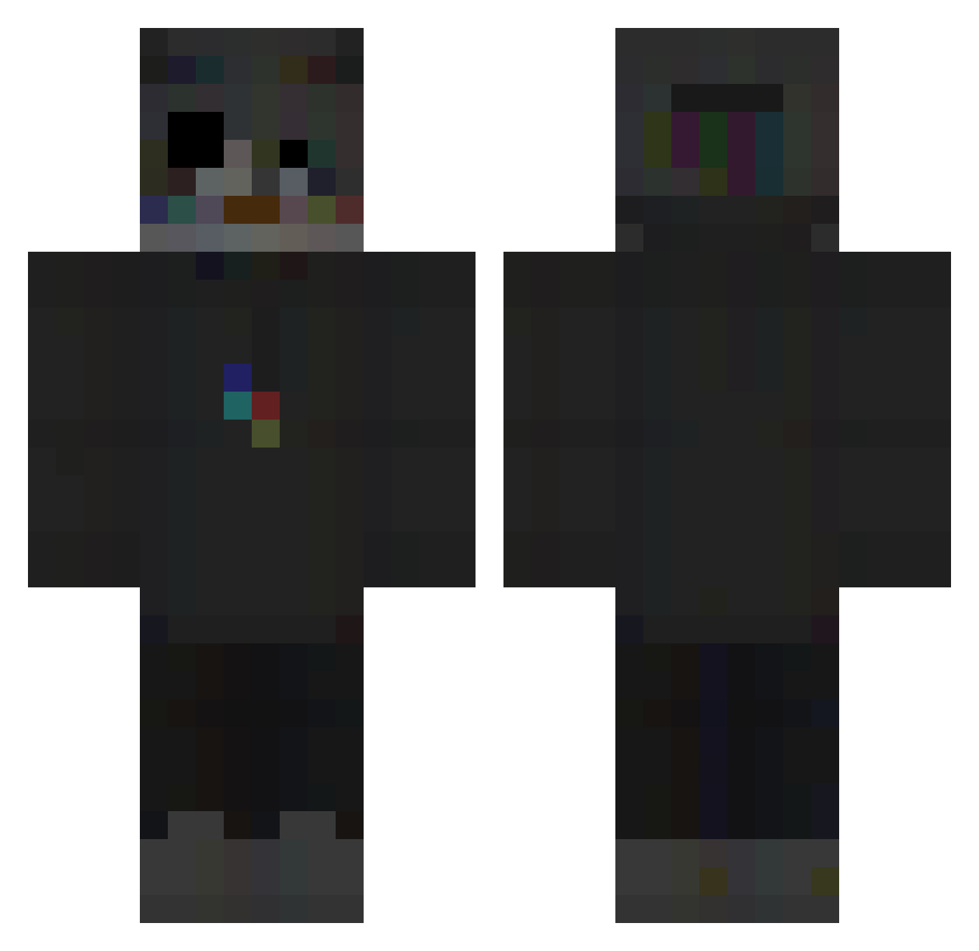 EvilMysterious Minecraft skin, front and back view