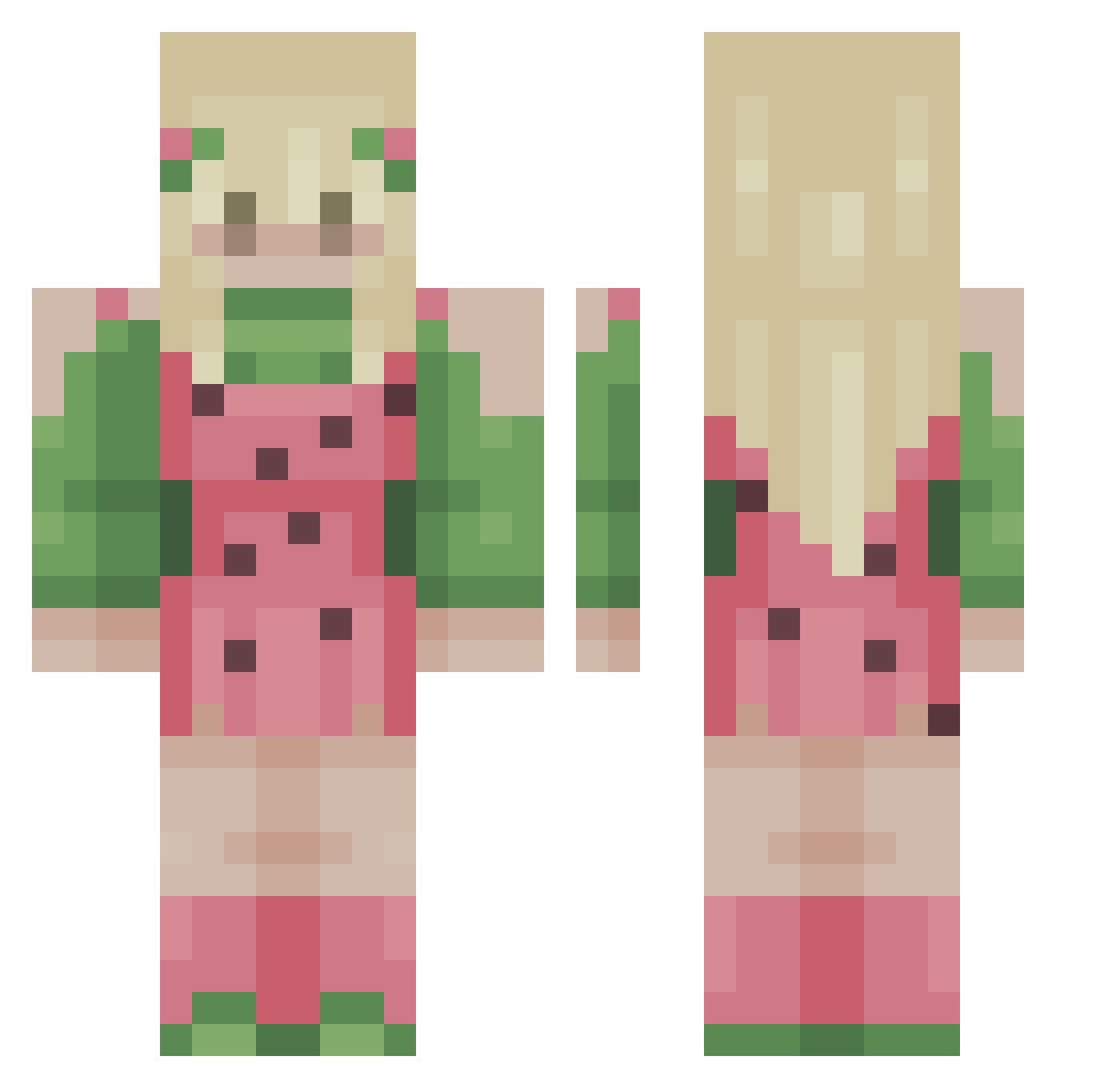 OliveTheNoodle Minecraft skin, front and back view