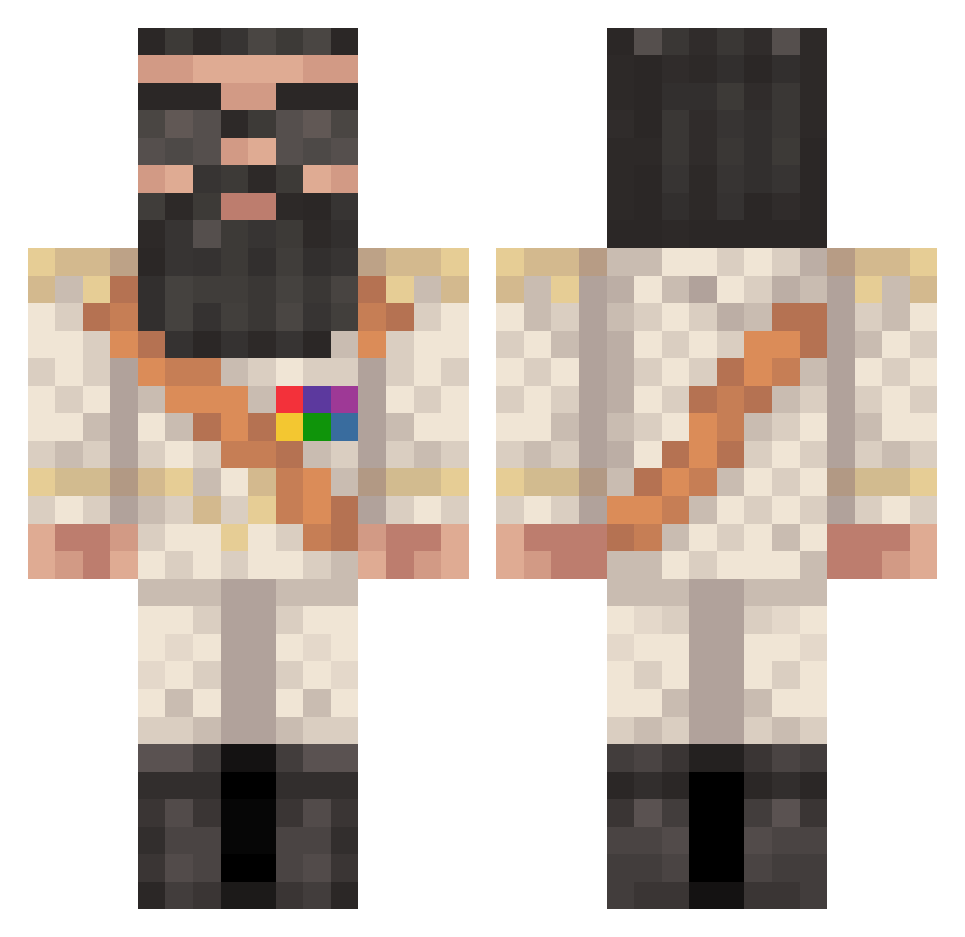 LetsBeFriends Minecraft skin, front and back view
