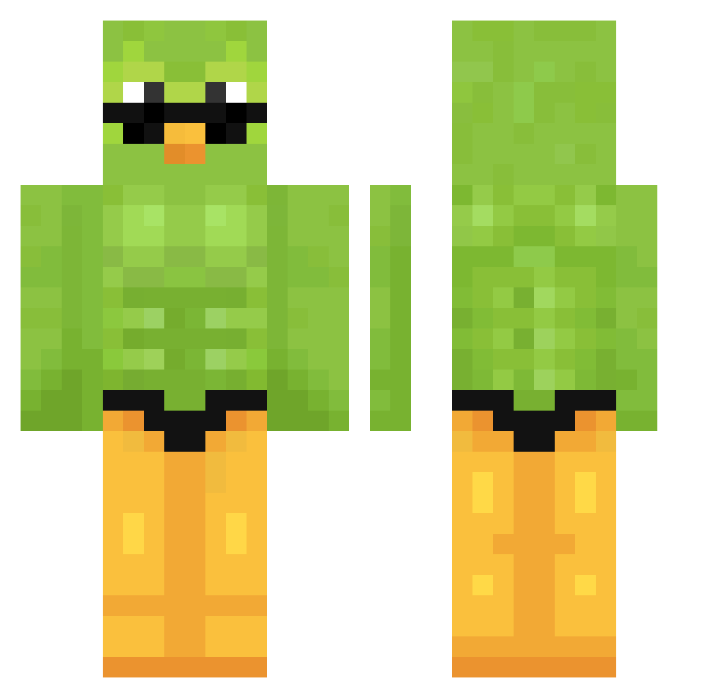DropedByDuolingo Minecraft skin, front and back view