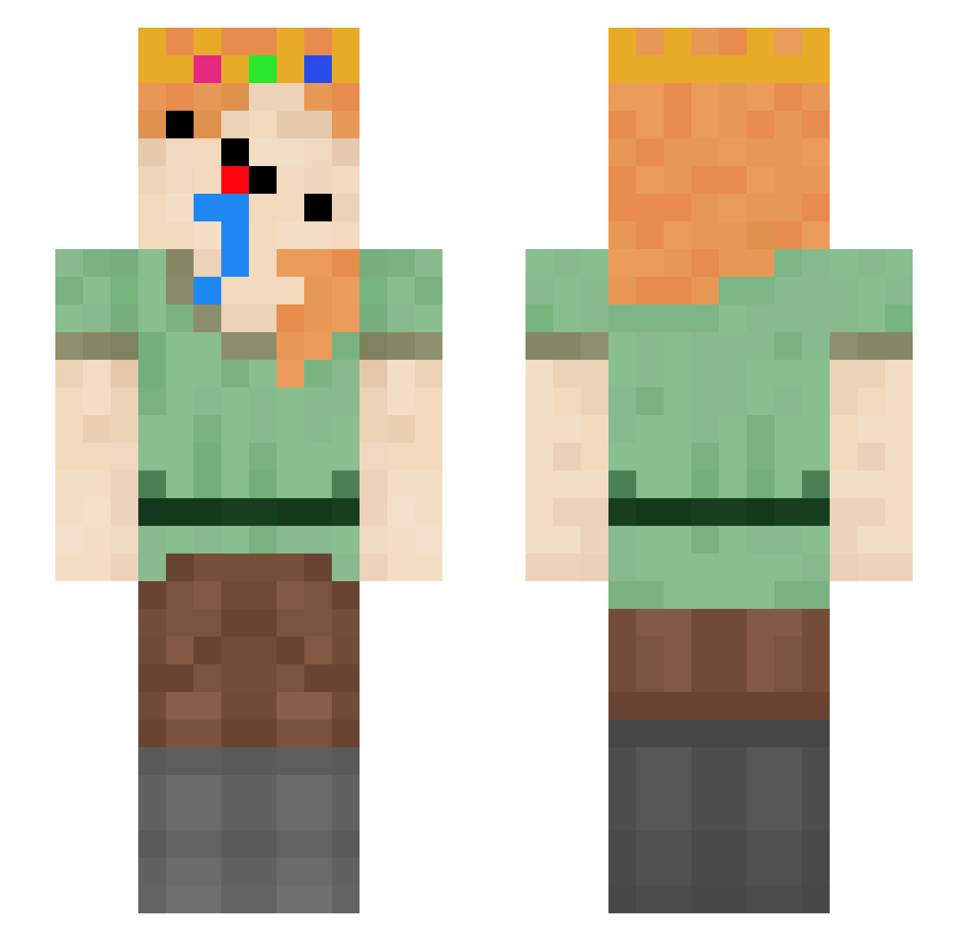 Pigicw Minecraft skin, front and back view