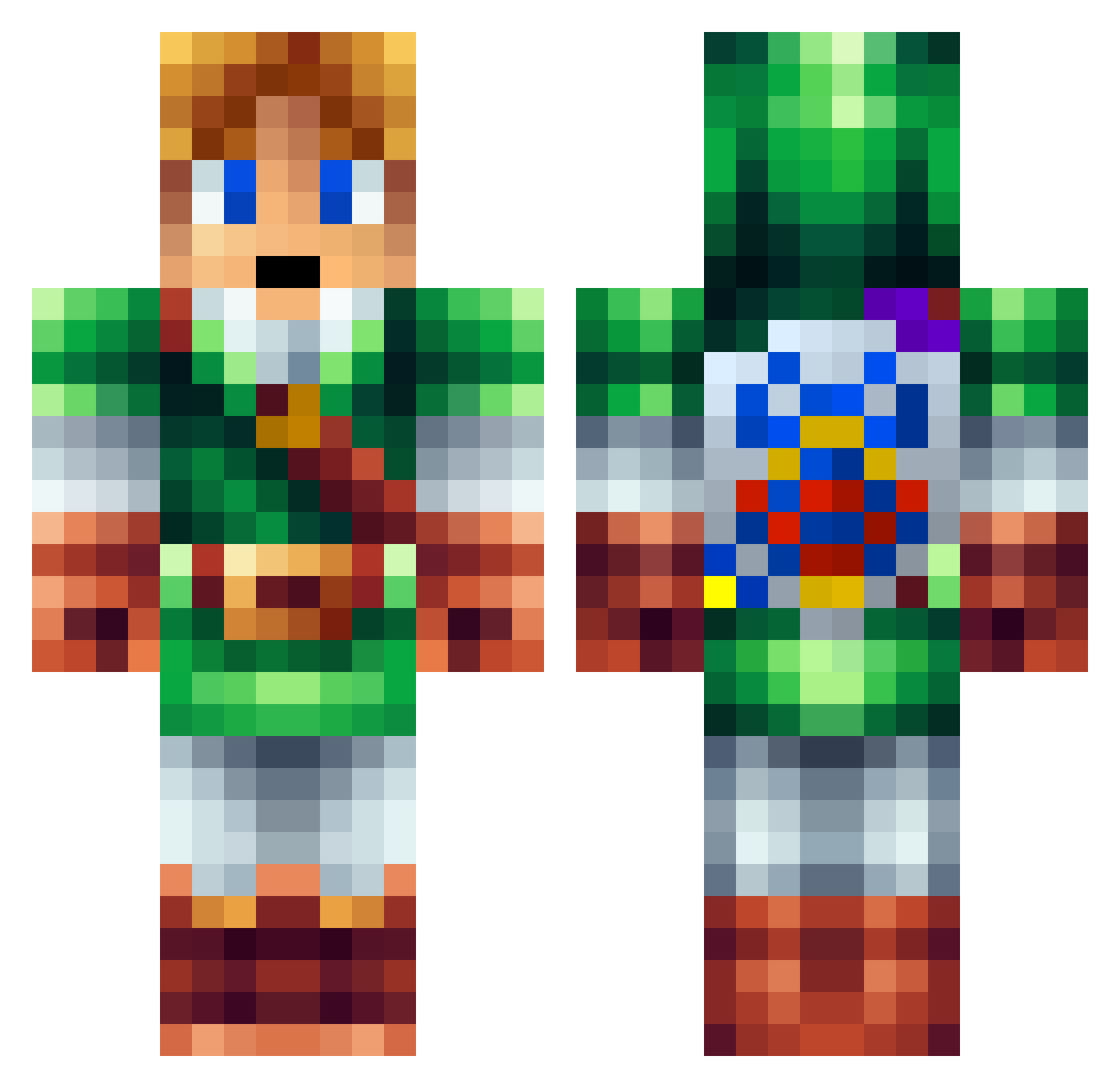 Flashybee Minecraft skin, front and back view