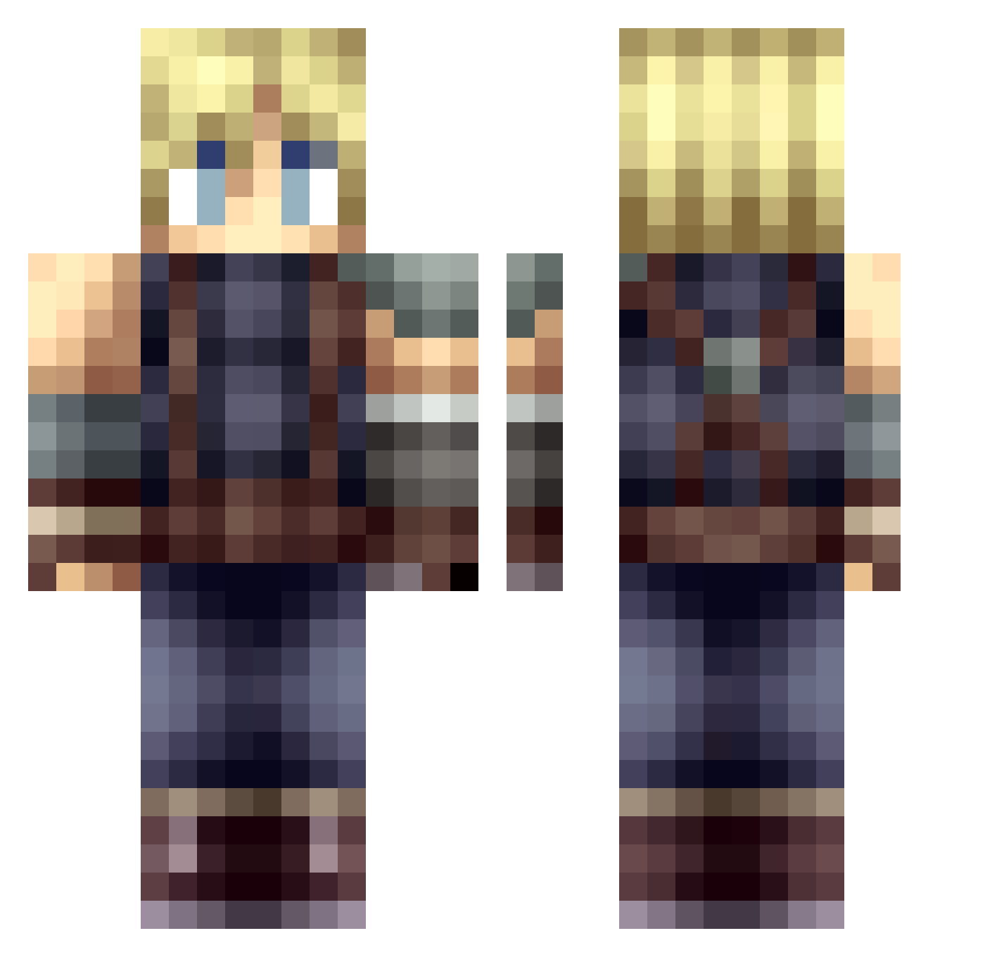 Succuless Minecraft skin, front and back view