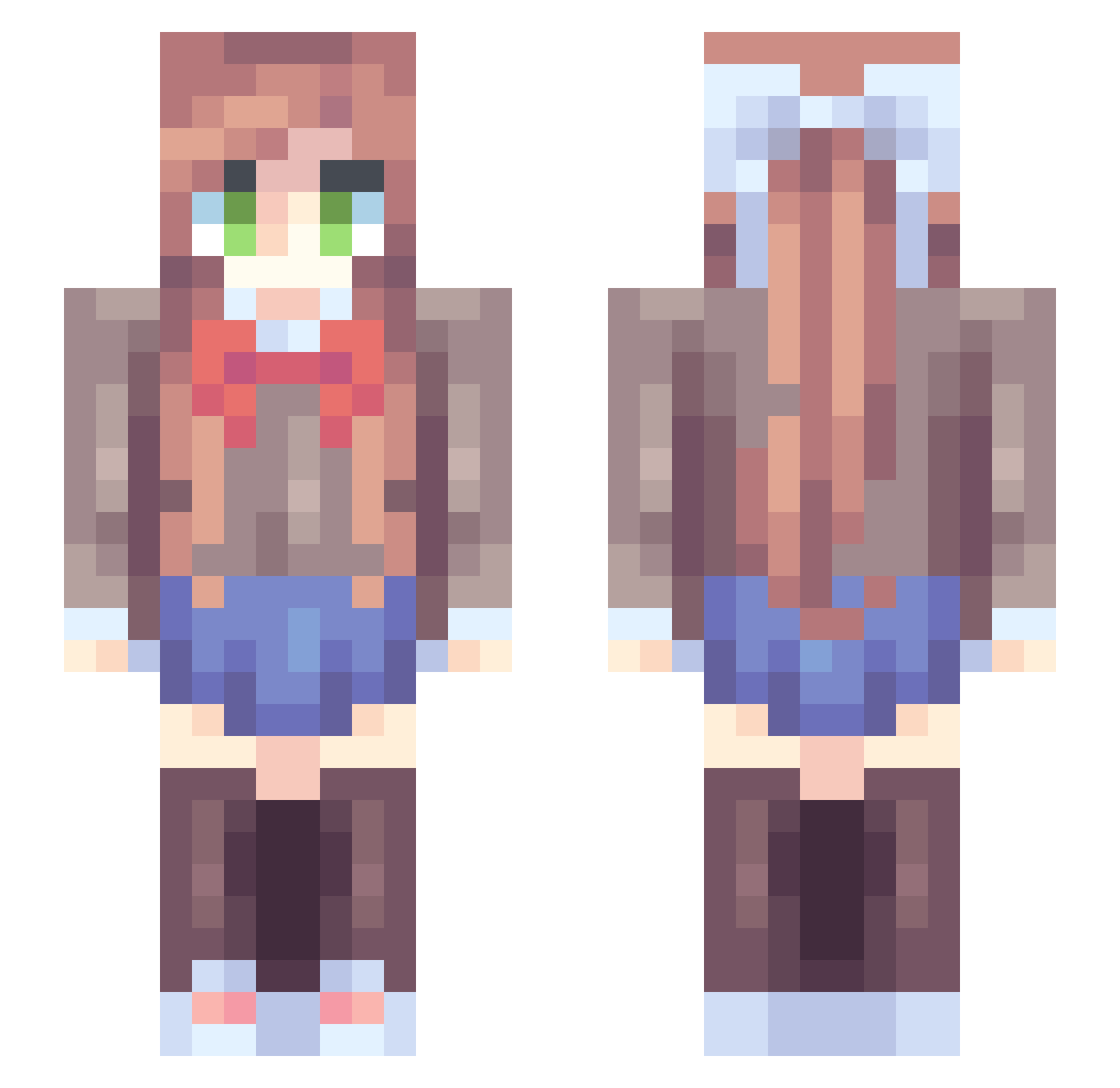 SnappedToast Minecraft skin, front and back view