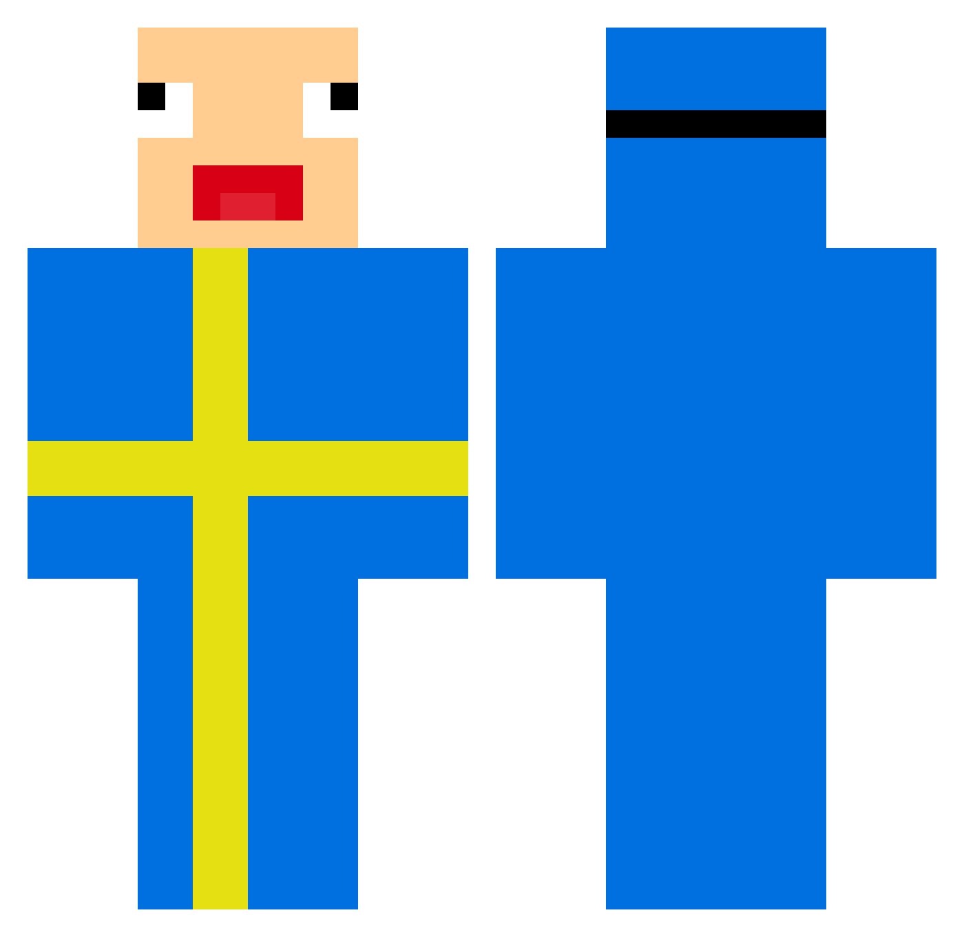 SHFI Minecraft skin, front and back view