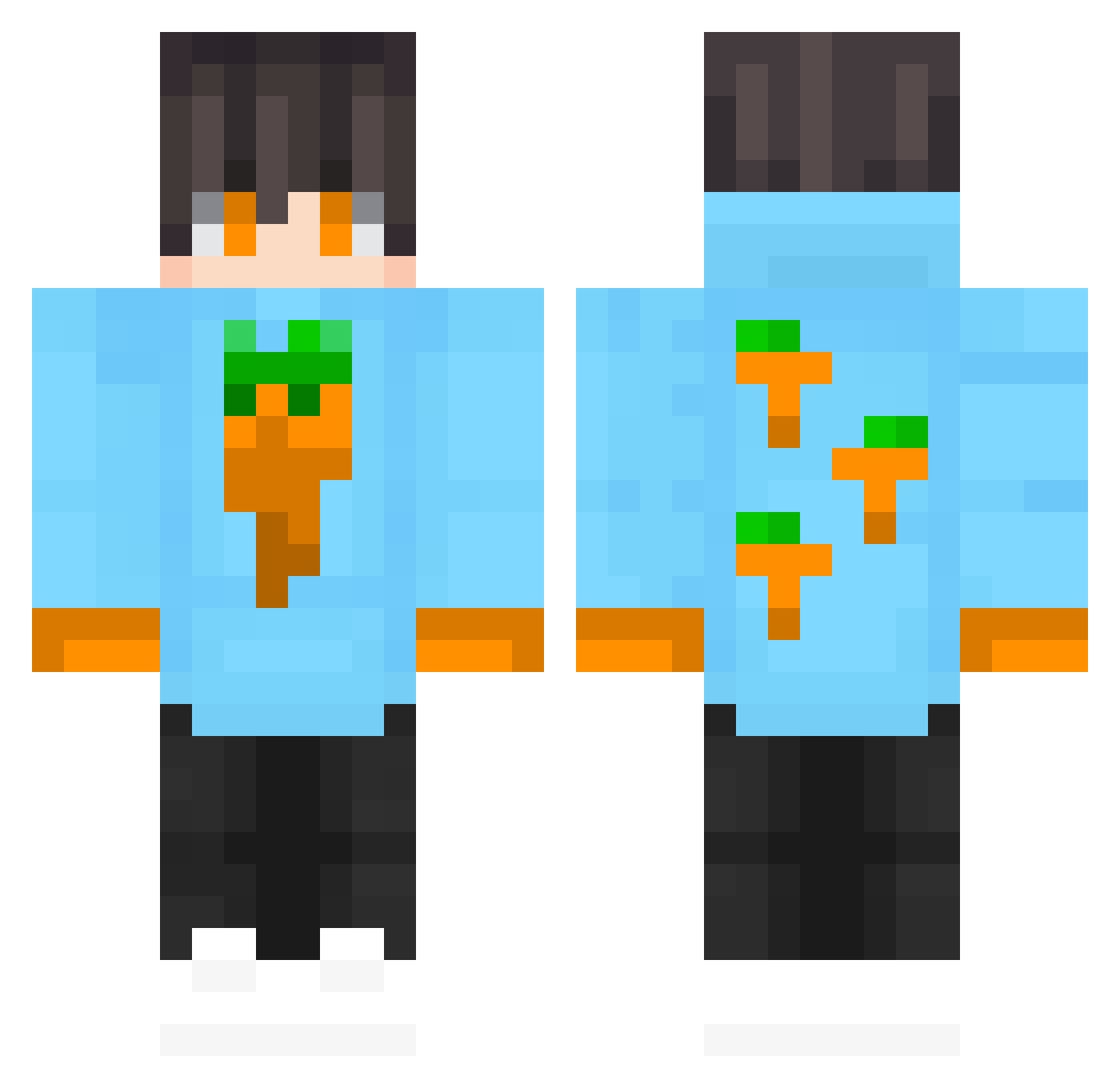 CarrotxSD Minecraft skin, front and back view