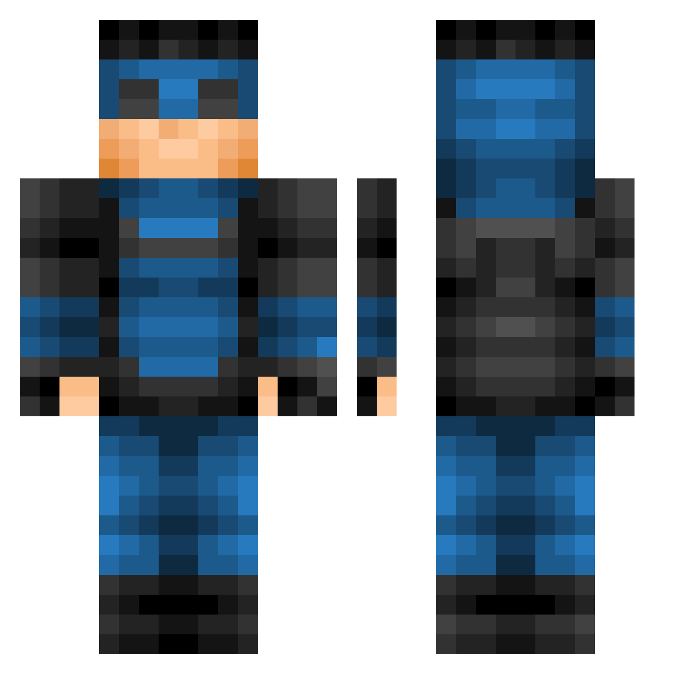 XMCHD Minecraft skin, front and back view