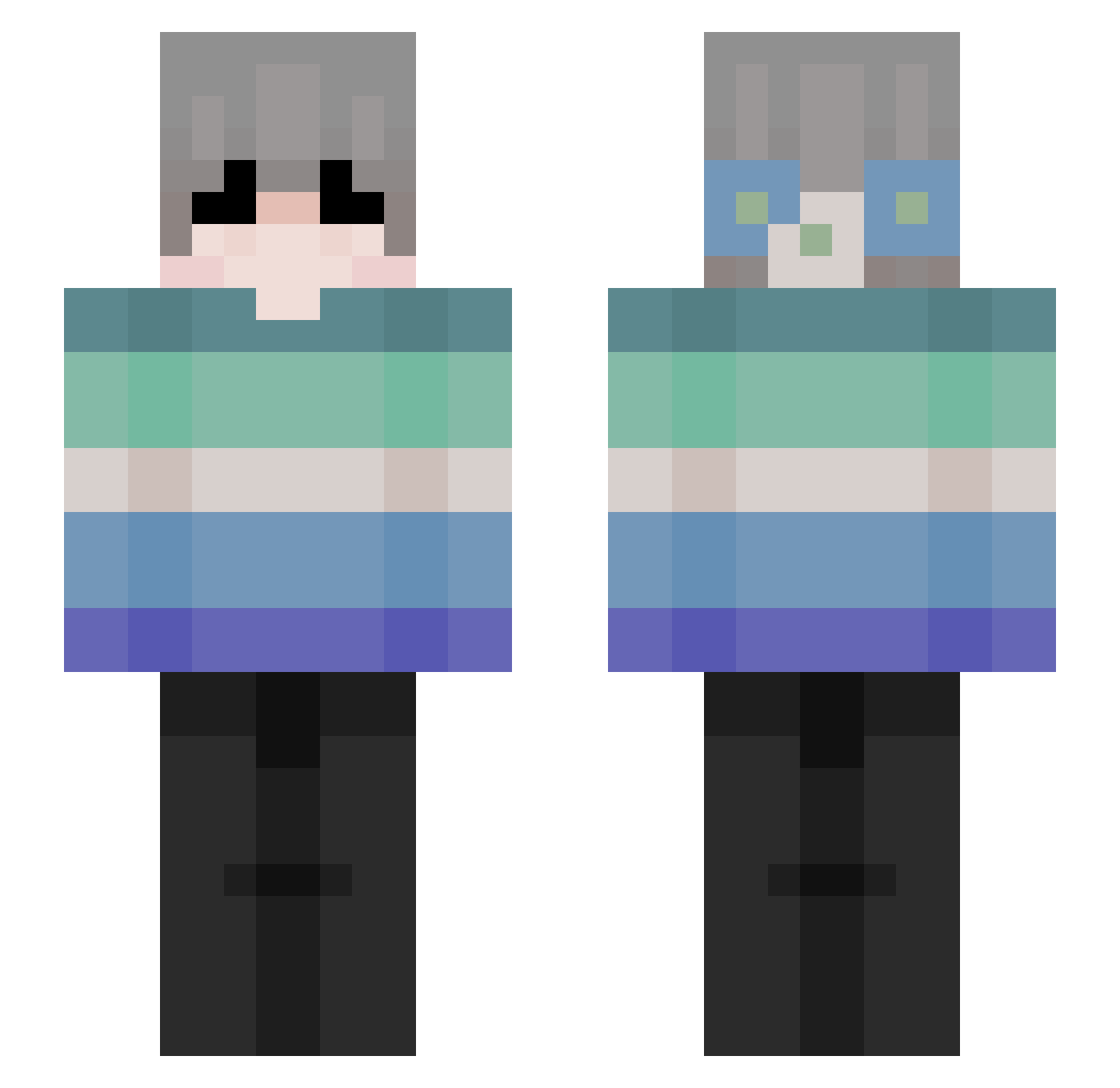 Noct0x404 Minecraft skin, front and back view