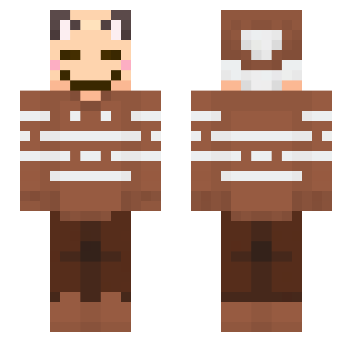 Moistcakey Minecraft skin, front and back view