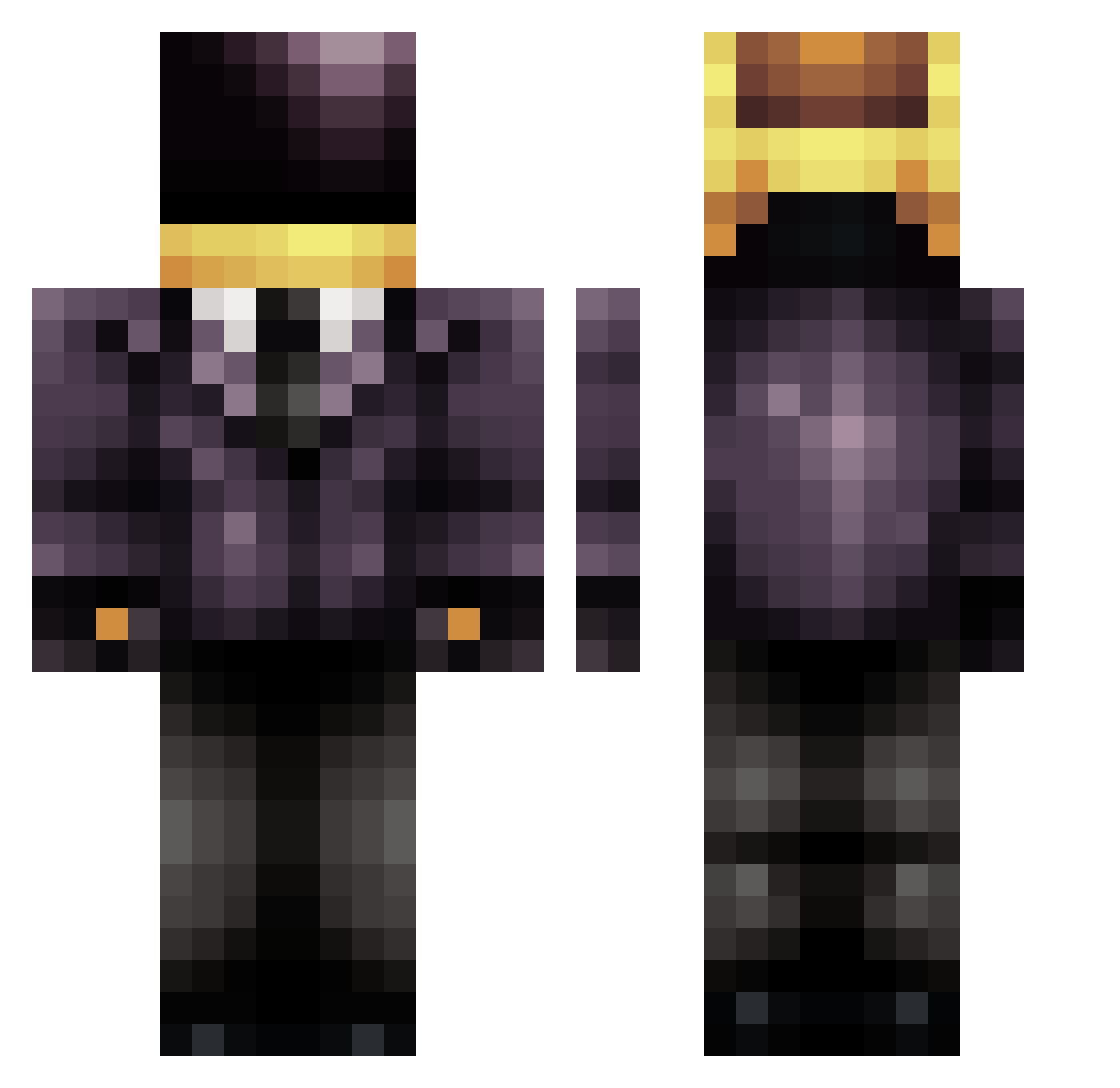 Skyttles Minecraft skin, front and back view