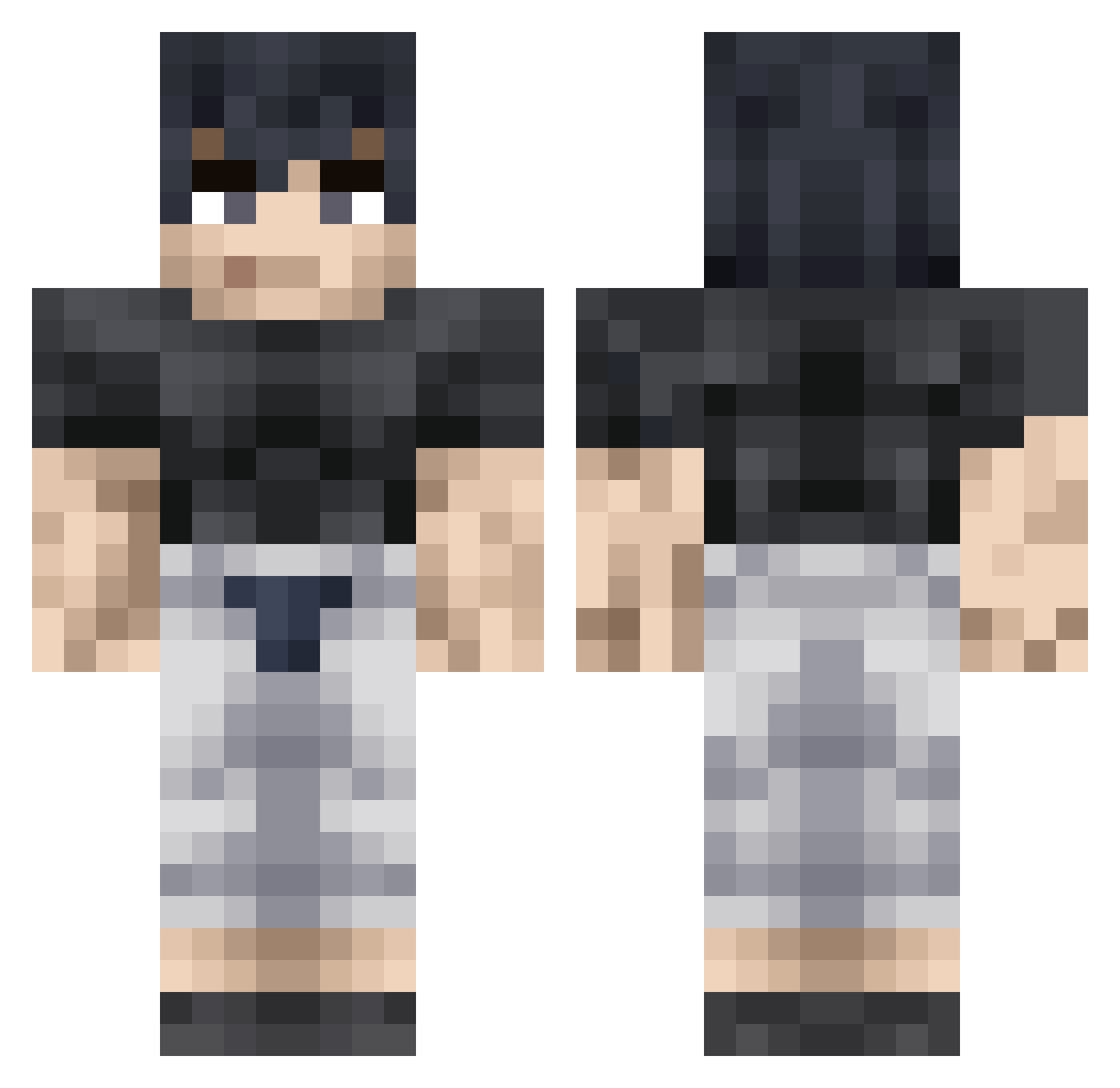 MidnightDive Minecraft skin, front and back view