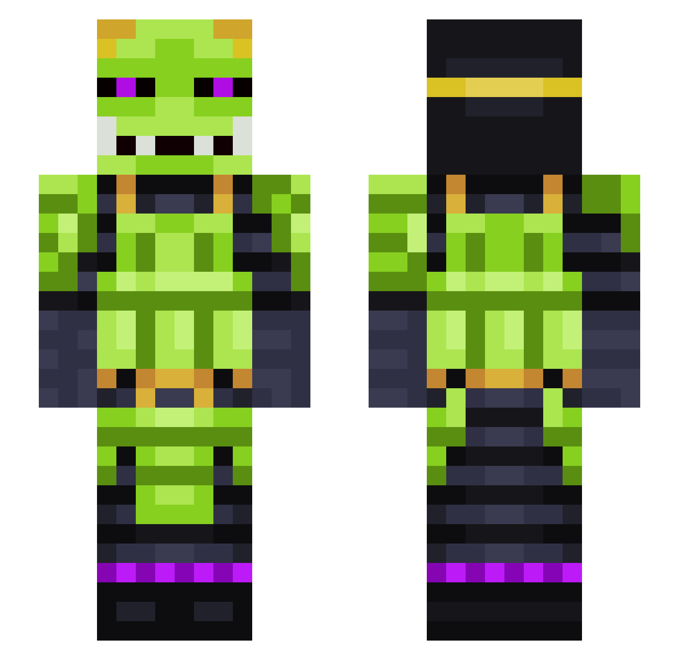 WhogSense Minecraft skin, front and back view