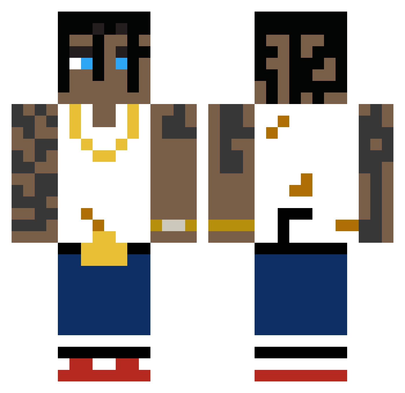 Petkys Minecraft skin, front and back view