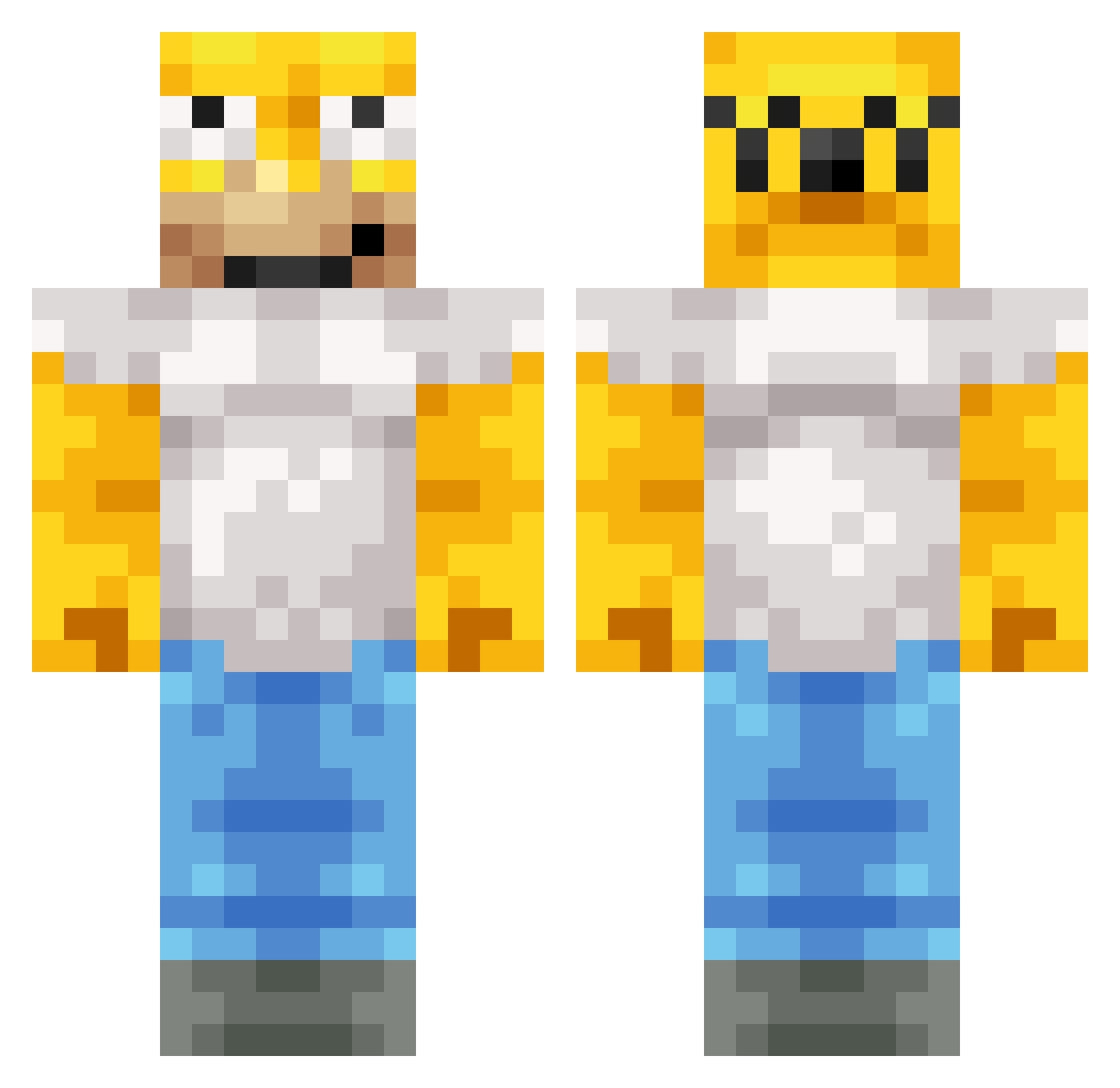 SMASHED Minecraft skin, front and back view