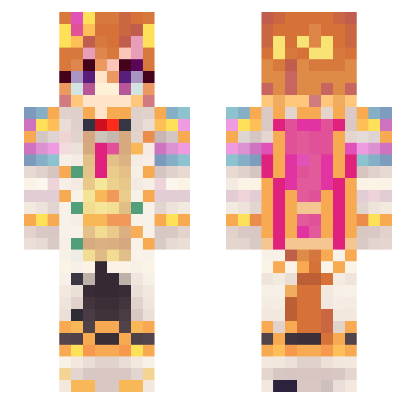 Corrupted_PYR0 Minecraft skin, front and back view