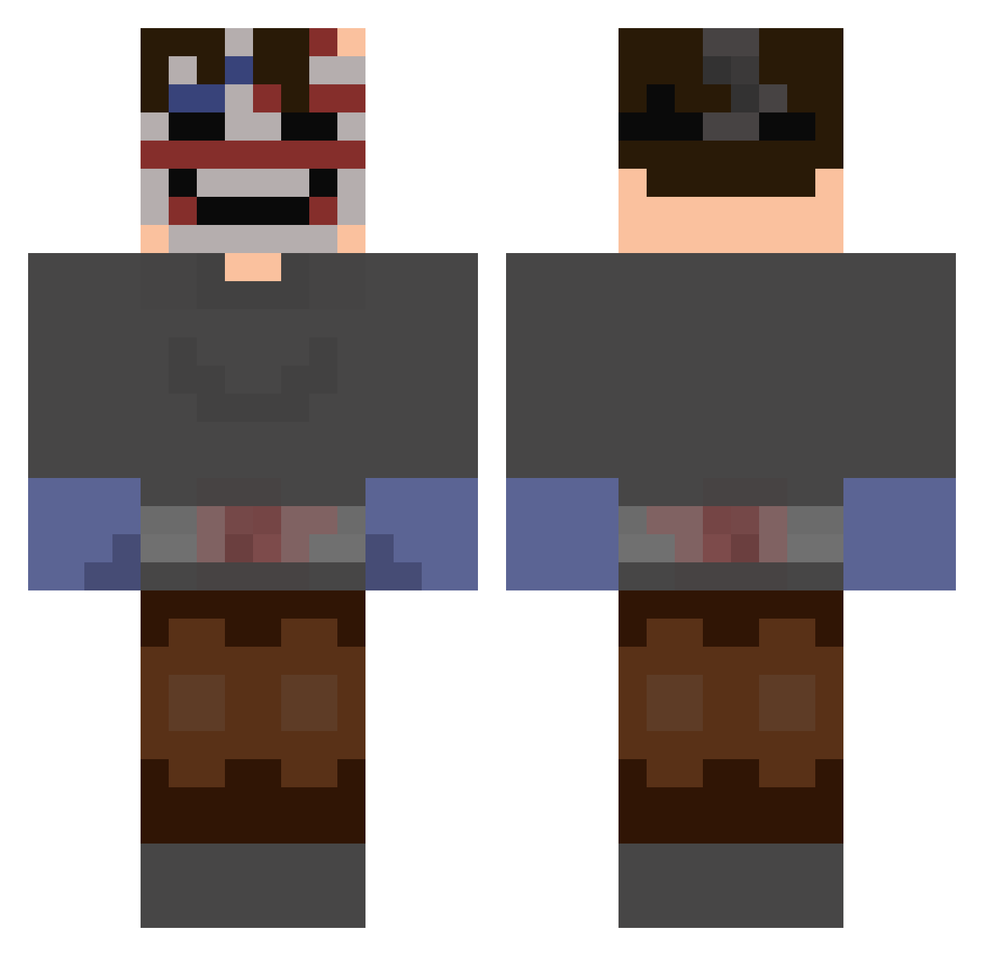 Confystik Minecraft skin, front and back view