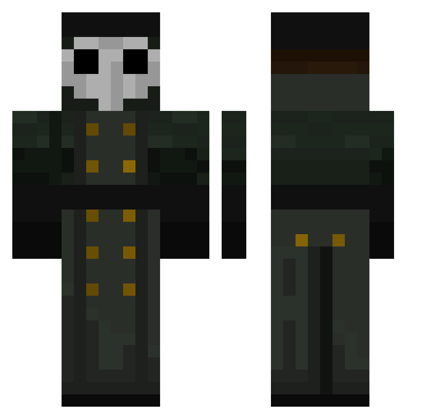 pikasnot Minecraft skin, front and back view