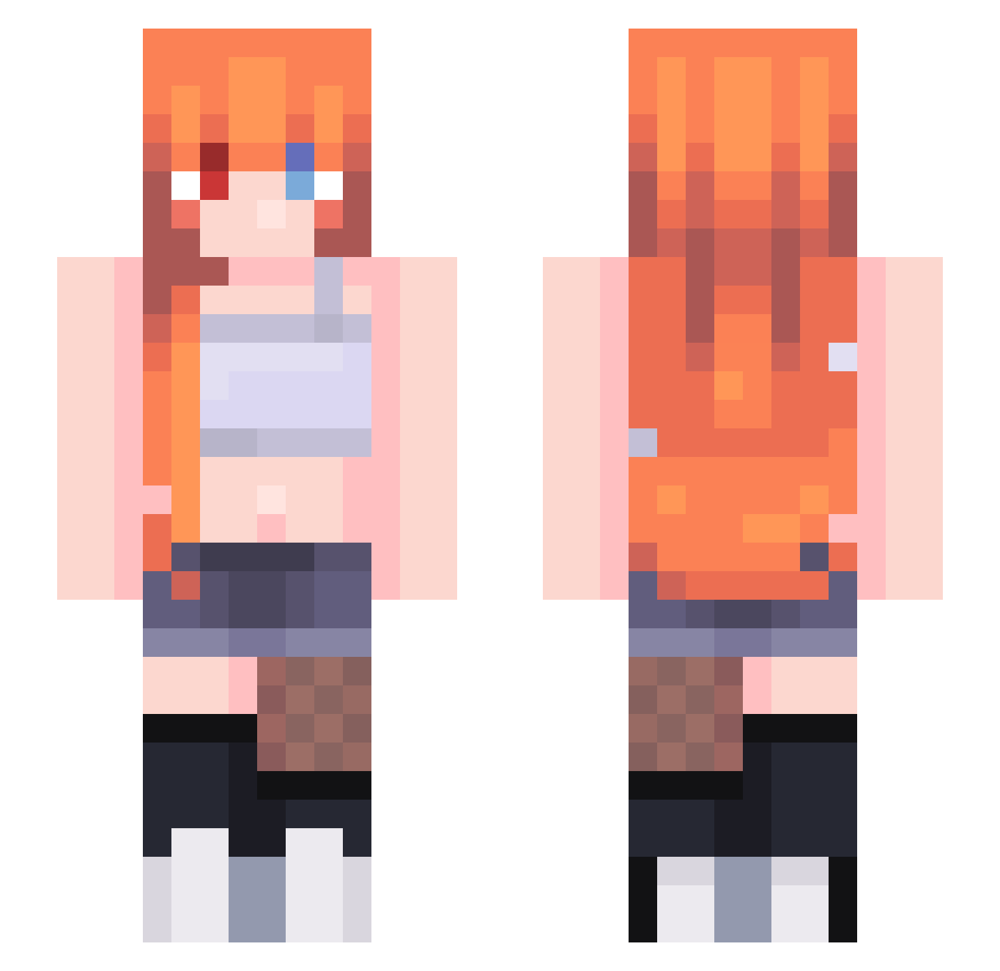 DorableFrina Minecraft skin, front and back view