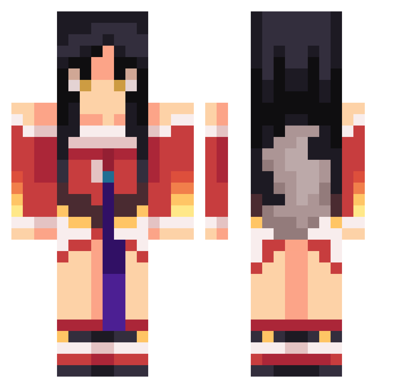 MoniqueGaming Minecraft skin, front and back view
