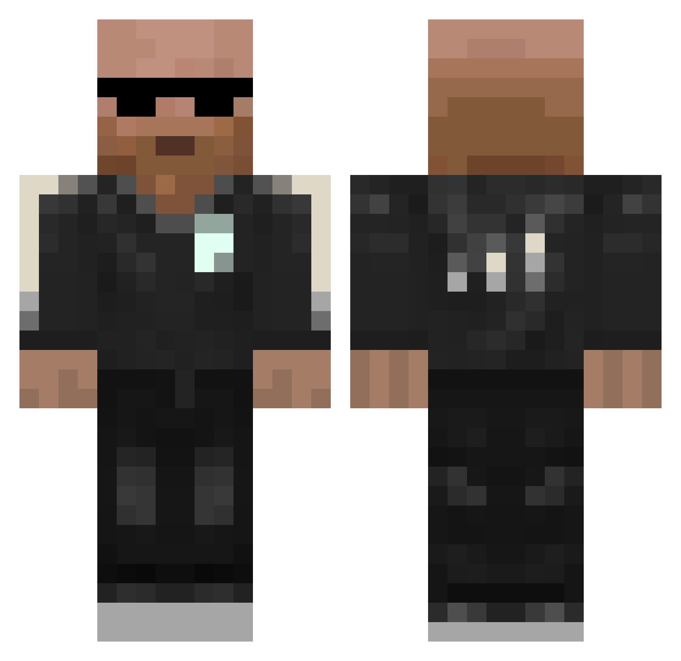 Macveler Minecraft skin, front and back view