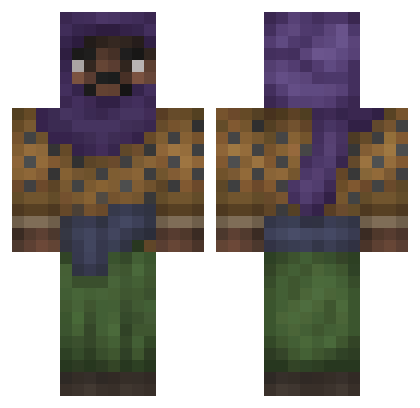 Verwqrd Minecraft skin, front and back view