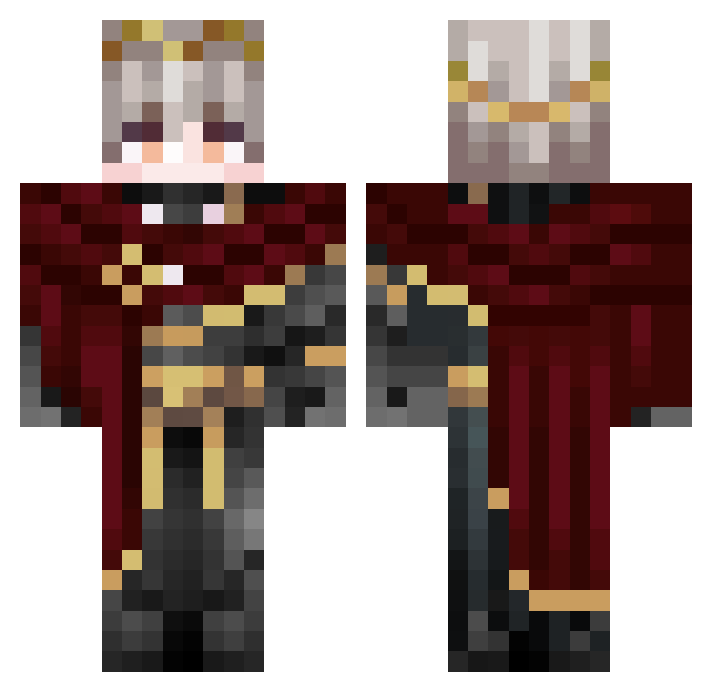 Ascender_Grey Minecraft skin, front and back view