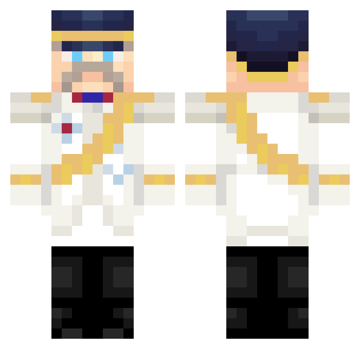 DocotorHall Minecraft skin, front and back view