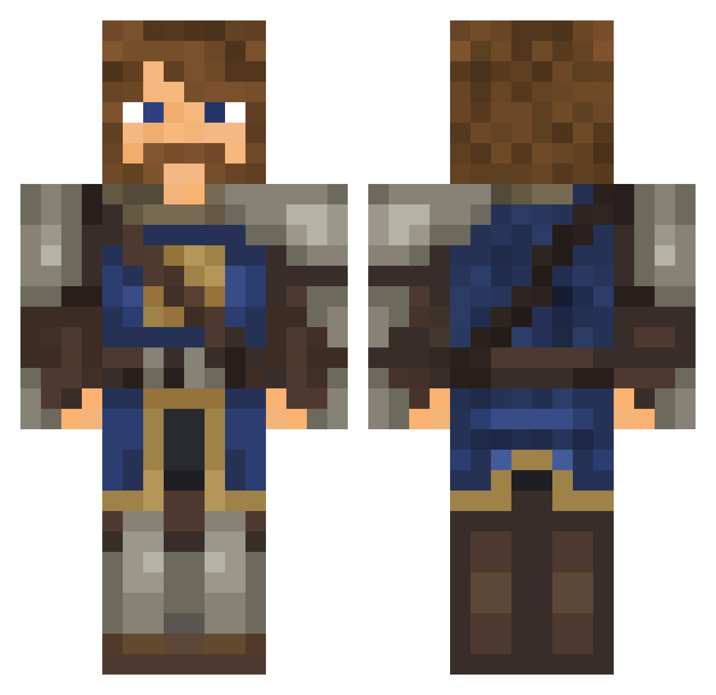 Medievalist Minecraft skin, front and back view