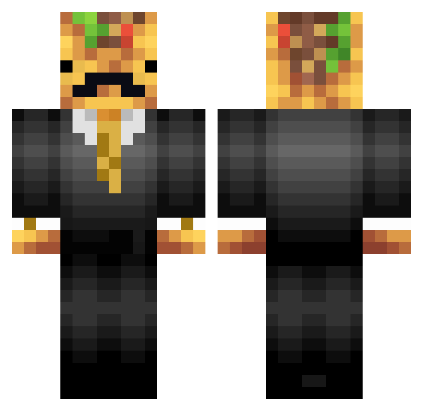 TedkoTheFire Minecraft skin, front and back view