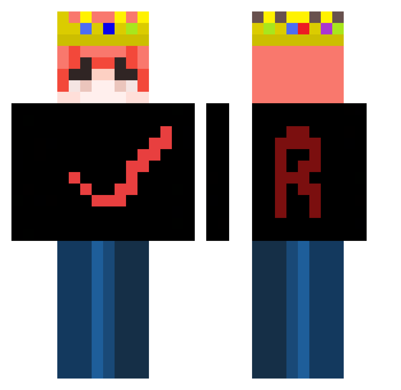 Rolykung Minecraft skin, front and back view