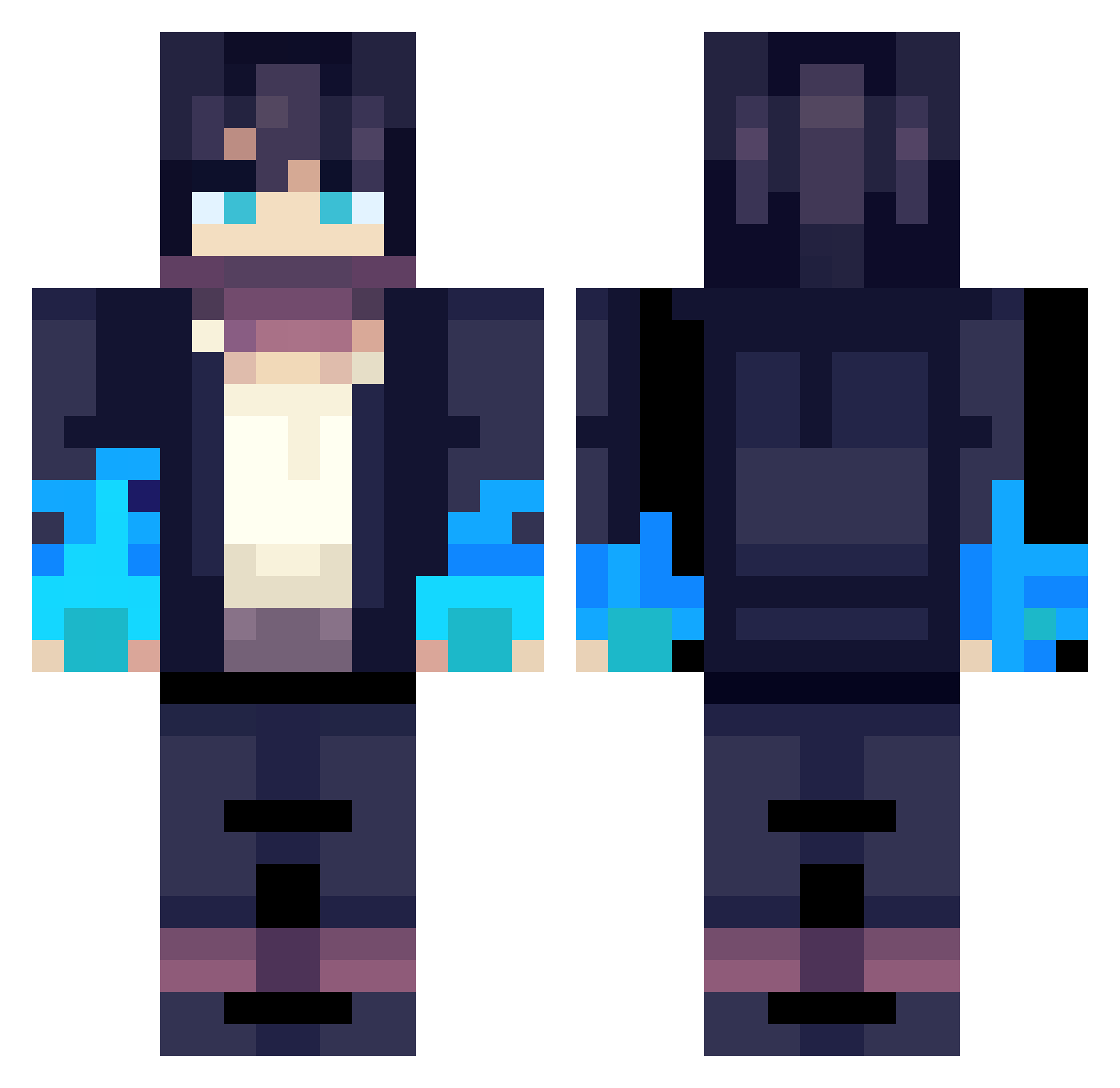 AlbinoGiraffe789 Minecraft skin, front and back view